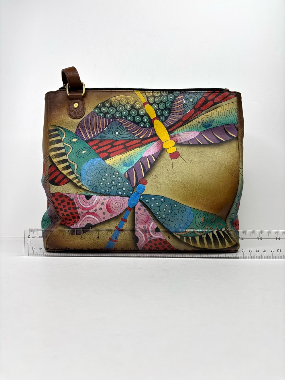 Anna Anuschka Painted Leather Dragonflies Colorful Artisan Shoulder Bag - Picture 3 of 13